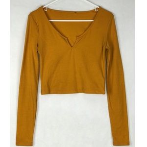 Low V Neck Long Sleeve Crop Top